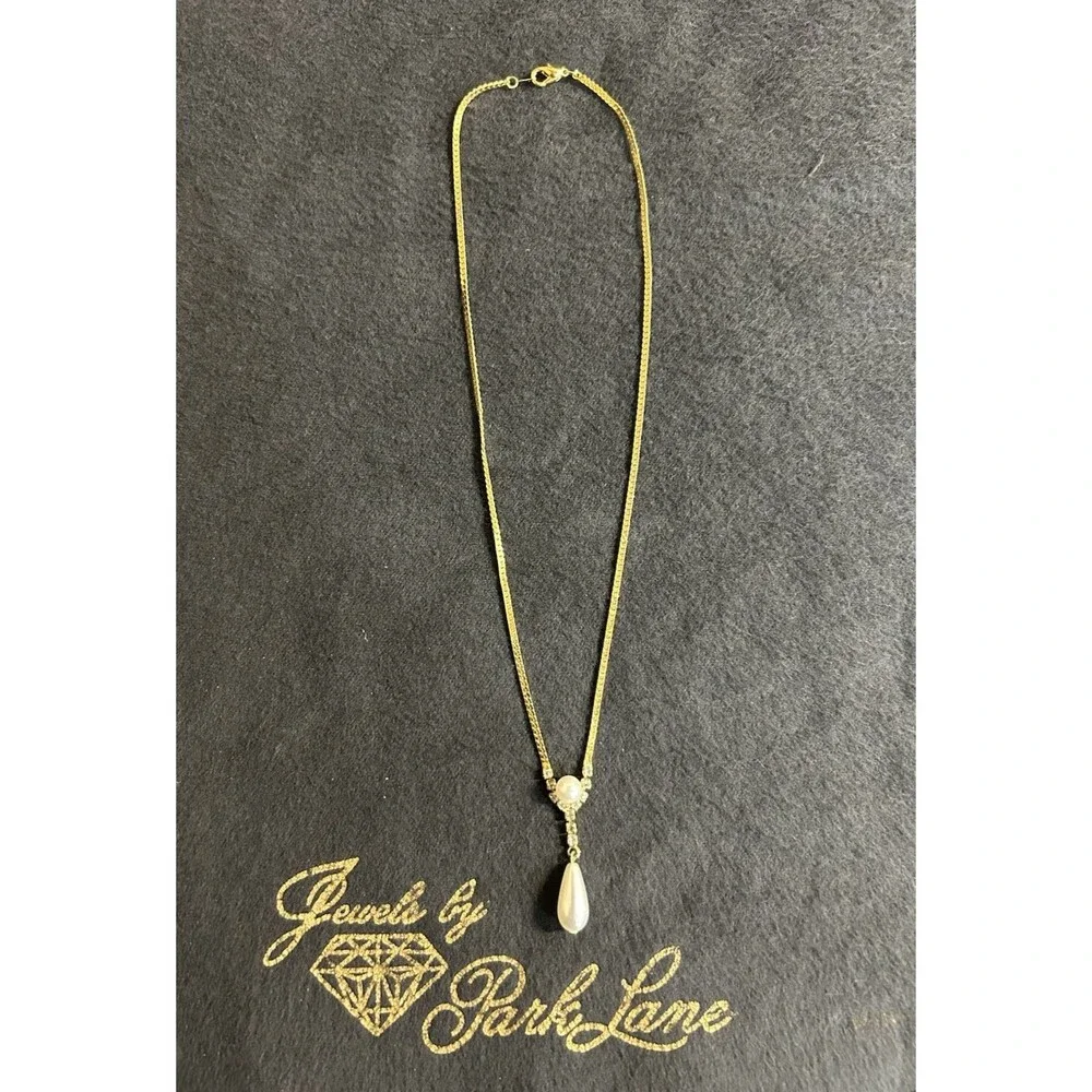 Park Lane Gold Tone Herringbone Faux Pearl Rhinestone 18" Necklace J322 - Picture 3 of 10